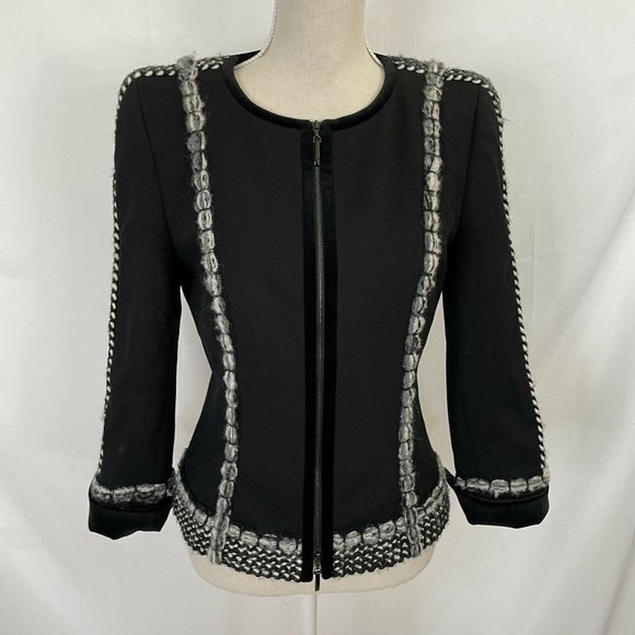 ESCADA Black Blazerw/ Braided Trim Jersey Jacket SIZE 36 Retails $1295